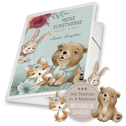 Zeichenmappe A4 oder A3 Schule Kindergarten Mappe personalisiert mit Namen Foresto Bäe Fuchs Hase - Kunstwerke Erinnerungsmappe Sammelmappe Junge Mädchen Zeichenmappe A4 oder A3 Schule Kindergarten Mappe personalisiert mit Namen Foresto Bäe Fuchs Hase - Kunstwerke Erinnerungsmappe Sammelmappe Junge Mädchen von Stammbuchshop
