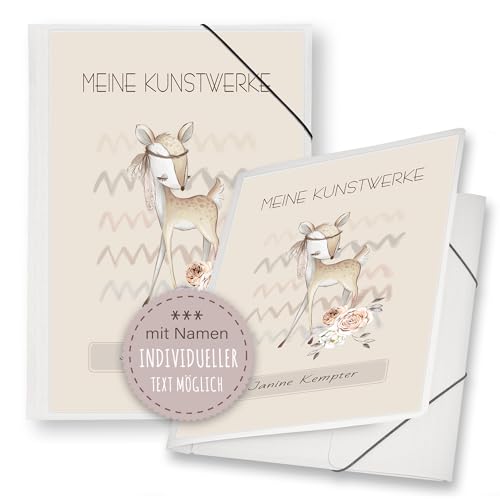 Zeichenmappe A4 oder A3 Kindergarten Mappe personalisiert mit Namen Bambine Reh - Meine Kunstwerke Erinnerungsmappe Sammelmappe Mädchen Zeichenmappe A4 oder A3 Kindergarten Mappe personalisiert mit Namen Bambine Reh - Meine Kunstwerke Erinnerungsmappe Sammelmappe Mädchen von Stammbuchshop