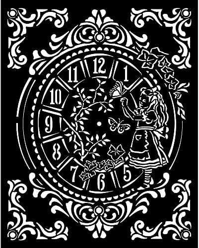 Stamperia KSTD090 Thick Stencil Dicke Schablone – Alice Clock, Verschieden, 20 x 25 cm, 3 Piece von Stamperia