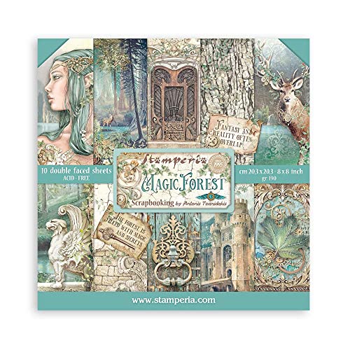 Stamperia International SBBS78 Scrapbooking Small Pad 10 Sheets CM, 3 (8 "X8") -Magic Forest, Multicolor, 20.3x20.3 cm von Stamperia