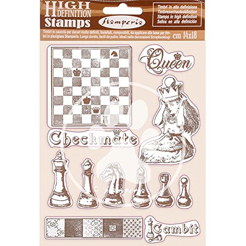 Stamperia WTKCC204 Rubber Stamp HD Gummistempel – Alice Checkmate, Verschieden, 14 x 18 cm, 3 Piece von Stamperia