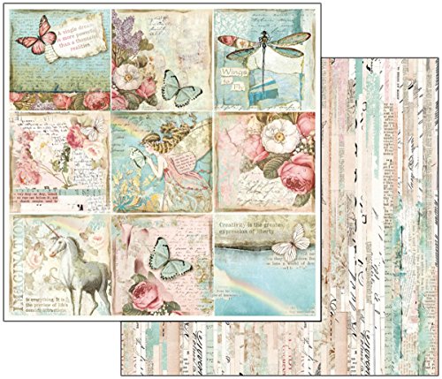Stamperia Double-Sided Cardstock 12"X12"-Wonderland Butterflies & Unicorn Cards von Stamperia Intl