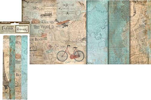 Pack 4 sheets fabric cm 30x30 - Around the world Pack 4 sheets fabric cm 30x30 - Around the world von Stamperia