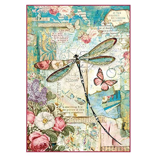 STAMPERIA DFSA4309 A4 Decoupage Reispapier verpackt Wunderland Libelle, Mehrfarbig, 29.7 x 21 von Stamperia