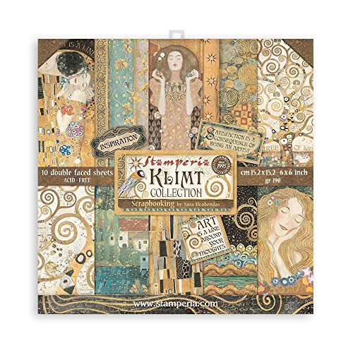 STAMPERIA INTERNATIONAL, KFT SBBXS09 Scrapbooking Extra small Pad 10 Sheets cm, 24 (6"x6") -Klimt, Various, 15,24x15,24 cm von Stamperia