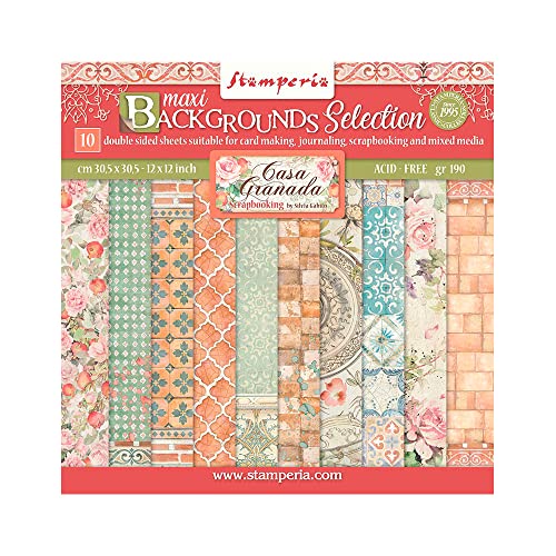 STAMPERIA INTL, KFT (3PL) Pad 10 sheets cm 30,5x30,5 (12"x12") Maxi Background selection - Casa Granada, SBBL108, Multicoloured, 12 x 12 inches von Stamperia