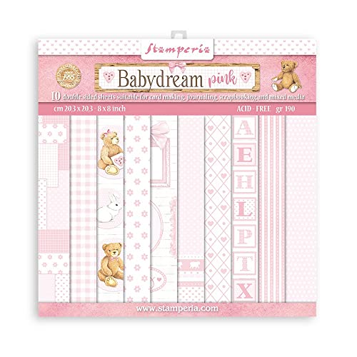 STAMPERIA INTL, KFT (3PL) Scrapbooking Small Pad 10 sheets cm 20,3X20,3 (8"X8") Backgrounds Selection - BabyDream Pink, Multicoloured, SBBS58 von Stamperia