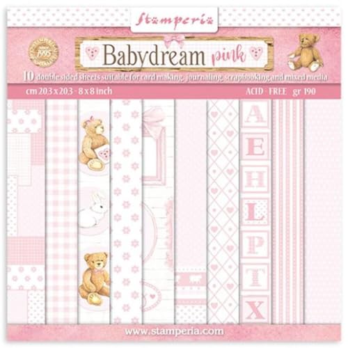 STAMPERIA INTL, KFT (3PL) Scrapbooking Small Pad 10 sheets cm 20,3X20,3 (8"X8") Backgrounds Selection - BabyDream Pink, Multicoloured, SBBS58 von Stamperia