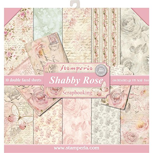 Stamperia handicraft paper block with patterns for scrapbooks, albums, bullet journals and more - acid -free,double-sided-craft paper colorful for hobbies and as a gift (shabby rose) (30.5 x 30.5 cm) von Stamperia