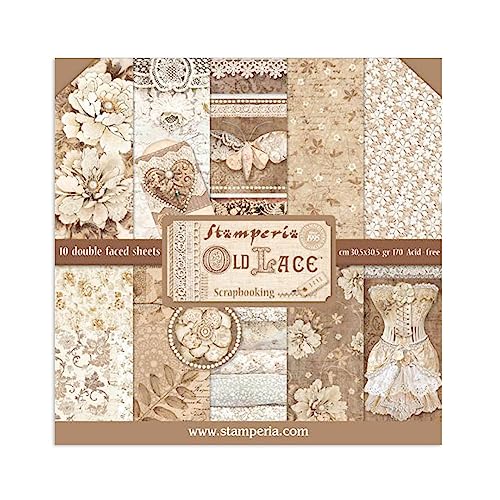 Stamperia Bastelpapier Block mit Muster für Scrapbooks, Alben, Bullet Journals und mehr - Säurefrei, Doppelseitig - Bastelpapier Bunt für Hobbys und als Geschenk (Old Lace) (30,5 x 30,5 cm) von Stamperia