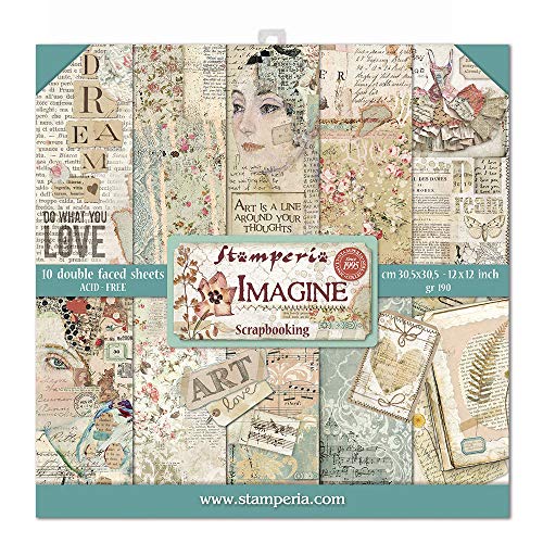 STAMPERIA SBBL65 Papierblock 10 Blätter 30.5 x 30.5 (12" x 12") doppelseitig Imagine, Mehrfarbig von Stamperia