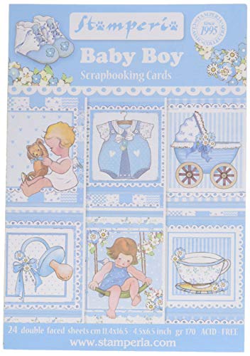 STAMPERIA SBBPC04 Kartenblock 24 Blätter-Baby Boy, Papier, Mehrfarbig, 11.4 x 16.5 (4.5" x 6.5") von Stamperia