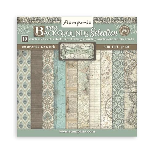 Scrapbooking Pad 10 sheets cm 30,5x30,5 (12"x12") Maxi Background selection - Voyages Fantastiques von Stamperia