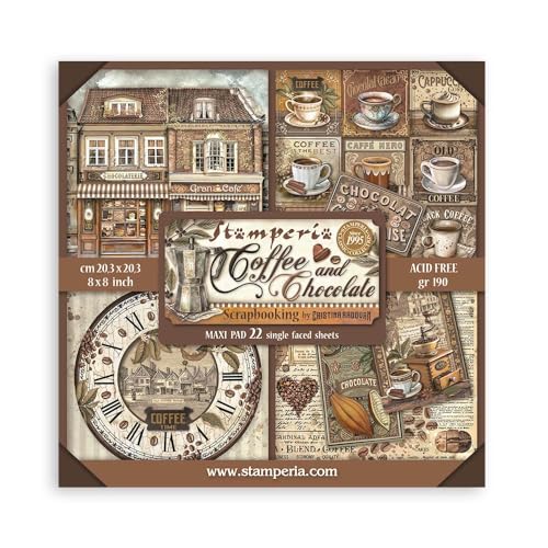Scrapbooking Pad 22 sheets cm 20,3X20,3 (8"X8") Single Face Coffee and Chocolate von Stamperia