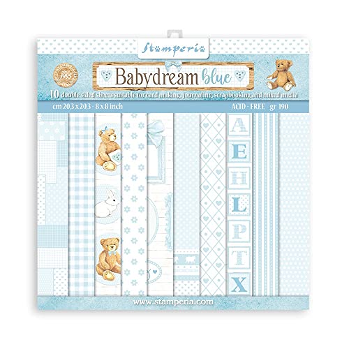 Scrapbooking Small Pad 10 sheets cm 20,3X20,3 (8"X8") Backgrounds Selection - Baby Dream Blue von Stamperia