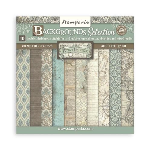Scrapbooking Small Pad 10 sheets cm 20,3X20,3 (8"X8") Backgrounds Selection - Voyages Fantastiques von Stamperia