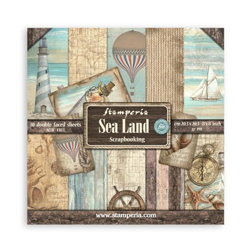 Scrapbooking Small Pad 10 sheets cm 20,3X20,3 (8"X8") - Sea Land von Stamperia