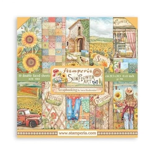 Scrapbooking Small Pad 10 sheets cm 20,3X20,3 (8"X8") - Sunflower Art von Stamperia