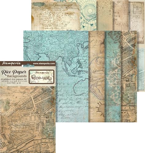 Selection 8 Rice paper A6 backgrounds - Around the world von Stamperia