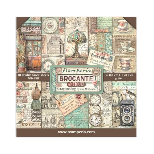 Stamperia Scrapbooking Small Pad 10 sheets cm 20,3X20,3 (8"X8") - Brocante Antiques von Stamperia