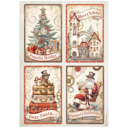 Stamperia, Gear up for Christmas Rice Paper 4 Cards von Stamperia