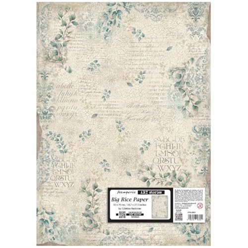 Stamperia - Big Rice Paper for Decorating Wide Surfaces like Frames, Furniture, and More, Durable, Perfect for Crafts and Gifting (50cm x 70cm) (Art Stories, Leaves Pattern) von Stamperia
