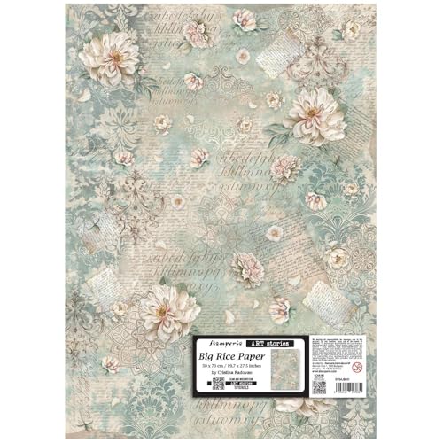 Stamperia - Big Rice Paper for Decorating Wide Surfaces like Frames, Furniture, and More, Durable, Perfect for Crafts and Gifting (50cm x 70cm) (Art Stories, Peony Pattern) von Stamperia
