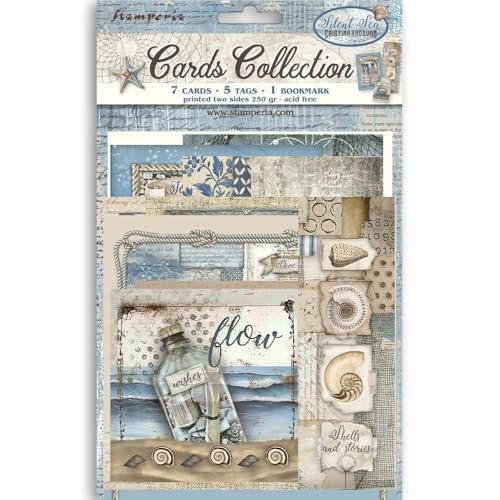 Stamperia - Cards Selection, Acid-Free, Printed on 2 Sides, Choice of Sizes and Designs, Perfect for Crafts and Gifting (Silent Sea) (7 Cards, 5 Tags, 1 Bookmark) von Stamperia