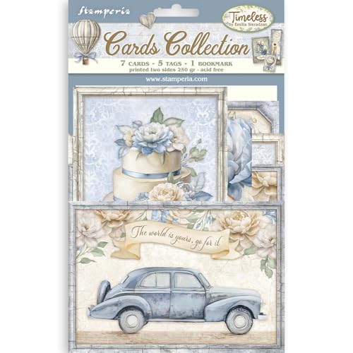 Stamperia - Cards Selection, Acid-Free, Printed on 2 Sides, Choice of Sizes and Designs, Perfect for Crafts and Gifting (Timeless) (7 Cards, 5 Tags, 1 Bookmark) von Stamperia