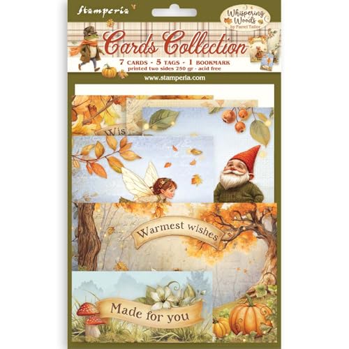 Stamperia - Cards Selection, Acid-Free, Printed on 2 Sides, Choice of Sizes and Designs, Perfect for Crafts and Gifting (Whispering Woods) (7 Cards, 5 Tags, 1 Bookmark) von Stamperia