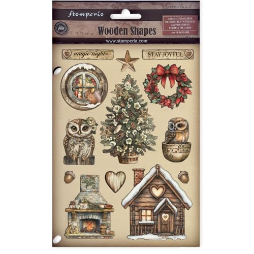 Stamperia - Coloured Wooden Shapes for Scrapbooking, Albums, Card Making, and Bullet Journals, Laser Cut, Printed for Enhanced Detail, Perfect for Hobbies, Crafts and Gifting (The Owl’s House) (A5) von Stamperia