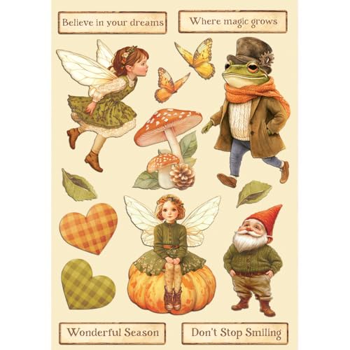 Stamperia - Coloured Wooden Shapes for Scrapbooks, Albums, Cards, Bullet Journals and More, LaserCut, Printed for Enhanced Detail, Perfect for Hobbies, Crafts and Gifting (Whispering Woods) (A5) von Stamperia