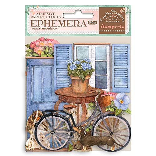 Stamperia DFLCT13 Ephemera – Create Happiness – Welcome Home – Fahrrad und Blumen, 0, 300 gram bag (1 Verpackung mit 6 Stücken) von Stamperia