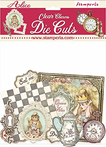 Stamperia DFLDCP18 Clear Die Cuts Klare Stanzformen-Alice Charms, Verschieden, Bag of, 3 Piece von Stamperia