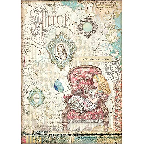 Stamperia DFSA4601 Rice Paper Looking-Glass House Reispapier – Alice aussehendes Glashaus, Papier, Verschieden, A4, 6 Piece von Stamperia