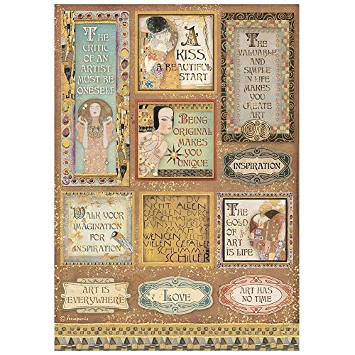 Stamperia DFSA4641 A4 Rice paper packed-Klimt quotes and labels, Various, 6 von Stamperia