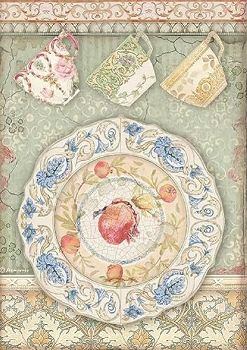 Stamperia DFSA4657 A4 Rice paper packed-Casa Granada plate and cups, Multicoloured Stamperia DFSA4657 A4 Rice paper packed-Casa Granada plate and cups, Multicoloured von Stamperia