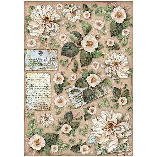 Stamperia DFSA4757 Papel de arroz Flores y Letras Vintage Library 21x29cm, Mehrfarbig, 20 x 18 cm Stamperia DFSA4757 Papel de arroz Flores y Letras Vintage Library 21x29cm, Mehrfarbig, 20 x 18 cm von Stamperia