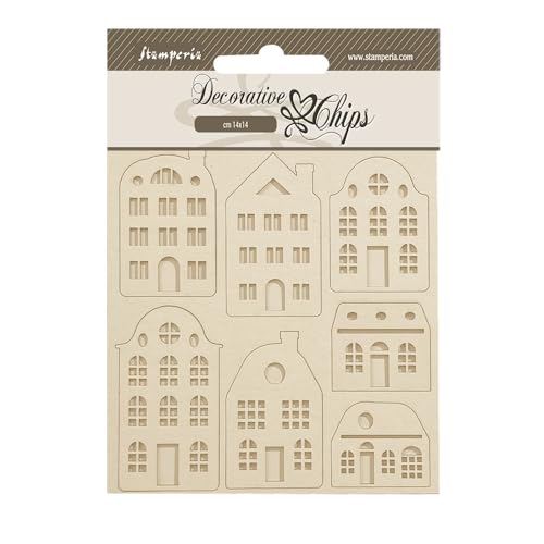 Stamperia - Decorative Chips for Scrapbooking, Albums, Card Making, Bullet Journals, and More, Laser Cut Cardboard Shapes, Easy to Glue, Perfect for Hobbies, Crafts, and Gifting (Lavender Cozy Houses) von Stamperia