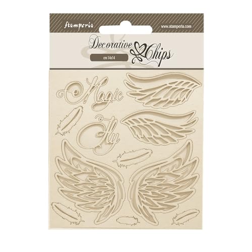 Stamperia - Decorative Chips for Scrapbooking, Albums, Card Making, Bullet Journals, and More, Laser Cut Cardboard Shapes, Easy to Glue, Perfect for Hobbies, Crafts, and Gifting (Wonderland Wings) von Stamperia