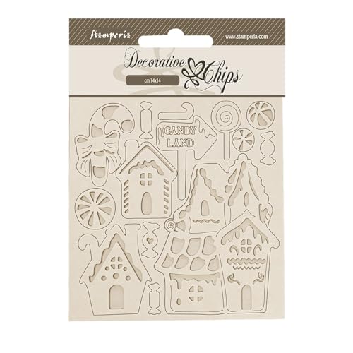 Stamperia - Decorative Chips for Scrapbooking, Albums, Card Making, and Bullet Journalling, Laser Cut Cardboard Shapes, Easy to Glue, Perfect for Crafts and Gifting (Candy Christmas, Marzipan Houses) von Stamperia