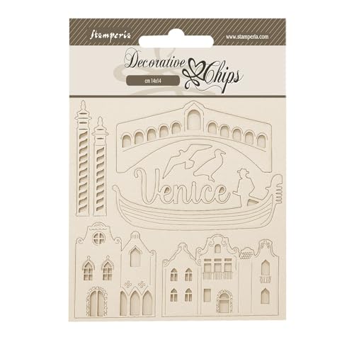 Stamperia - Decorative Chips for Scrapbooking, Albums, Cards, Bullet Journals, and More, Laser Cut Cardboard Shapes, Easy to Glue, Perfect for Crafts & Gifting (Venice, City of Art - Elements) von Stamperia