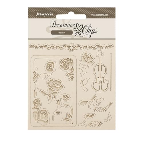 Stamperia - Decorative Chips for Scrapbooking, Albums, Cards, Bullet Journals, and More, Laser Cut Cardboard Shapes, Easy to Glue, Perfect for Crafts & Gifting (Venice, City of Art - Roses and Frame) von Stamperia
