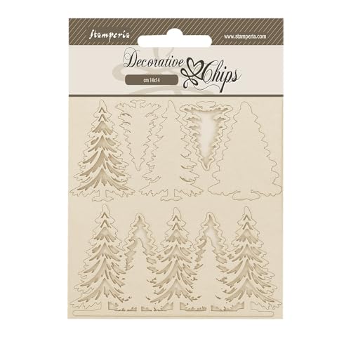 Stamperia - Decorative Chips for Scrapbooks, Albums, Cards, Bullet Journals and More, Trees, Laser Cut Cardboard Shapes, Easy to Glue, Perfect for Crafts and Gifting (Gear up for Christmas) von Stamperia