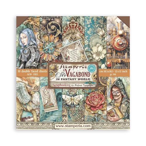 Stamperia International KFT SBBL148 Stamperia Scrapbooking-Block, 10 Blatt, 30,5 x 30,5 cm, Sir Vagabond In Fantasy World, mehrfarbig, 12 x 12 in Stamperia International KFT SBBL148 Stamperia Scrapbooking-Block, 10 Blatt, 30,5 x 30,5 cm, Sir Vagabond In Fantasy World, mehrfarbig, 12 x 12 in von Stamperia