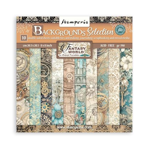 Stamperia SBBS99 Mini-Scrapbooking-Block, 20,3 x 20,3 cm, Hintergrund Sir Vagabond in Fantasy World, 10 Stück, mehrfarbig, 8 x 8 in Stamperia SBBS99 Mini-Scrapbooking-Block, 20,3 x 20,3 cm, Hintergrund Sir Vagabond in Fantasy World, 10 Stück, mehrfarbig, 8 x 8 in von Stamperia
