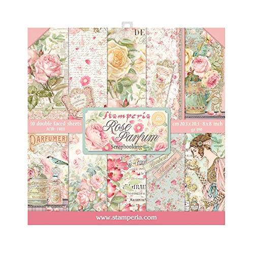 Stamperia International SBBS73 Scrapbooking Small 10 Sheets CM 20, 3x20, 3 (8 "X8") -Rose Perfume, Multi Color, X20, 20.3 x20.3 cm von Stamperia