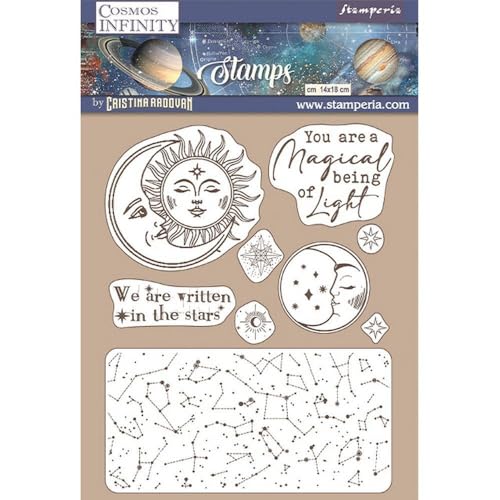 Stamperia International WTKCC217 HD Gummistempel – Kosmos Infinity – Sonne und Mond, grau, 14 x 18 cm Stamperia International WTKCC217 HD Gummistempel – Kosmos Infinity – Sonne und Mond, grau, 14 x 18 cm von Stamperia