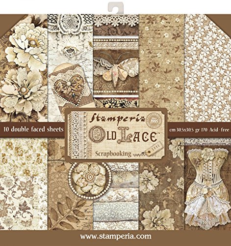 Stamperia SBBL32 Papierblock, 30,5 x 30,5 cm, Alte Spitze, 10 Designs/je 1 Stück, Einheitsgröße Stamperia SBBL32 Papierblock, 30,5 x 30,5 cm, Alte Spitze, 10 Designs/je 1 Stück, Einheitsgröße von Stamperia