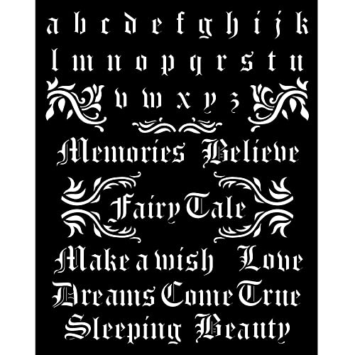 Stamperia KSTD076 Thick Stencil-Sleeping Beauty and Quotes Dicke Schablone – Dornröschen Alphabet und Zitate, Verschieden, 20 x 25 cm, 3 Piece von Stamperia